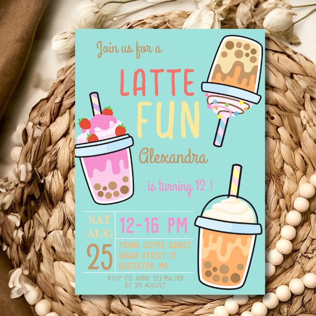 Latte fun coffee bobba tea birthday invitation (Creator Uploaded)