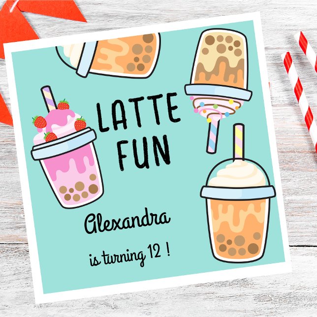 Latte fun coffee bobba tea birthday napkin (Creator Uploaded)