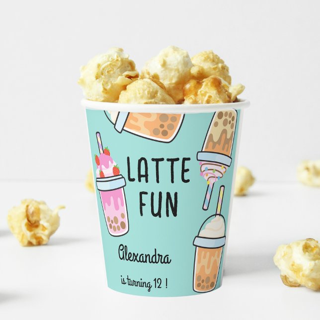 Latte fun coffee bobba tea birthday paper cups (Creator Uploaded)