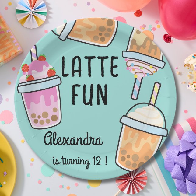 Latte fun coffee bobba tea birthday paper plate (Creator Uploaded)