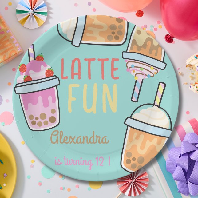 Latte fun coffee bobba tea birthday paper plate (Creator Uploaded)