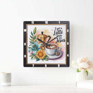 Latte Love Jesus Coffee  Square Wall Clock