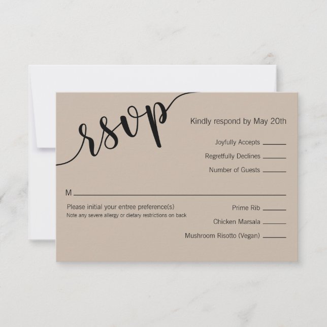 Latte Mocha Black Love Script Minimal RSVP Card (Front)