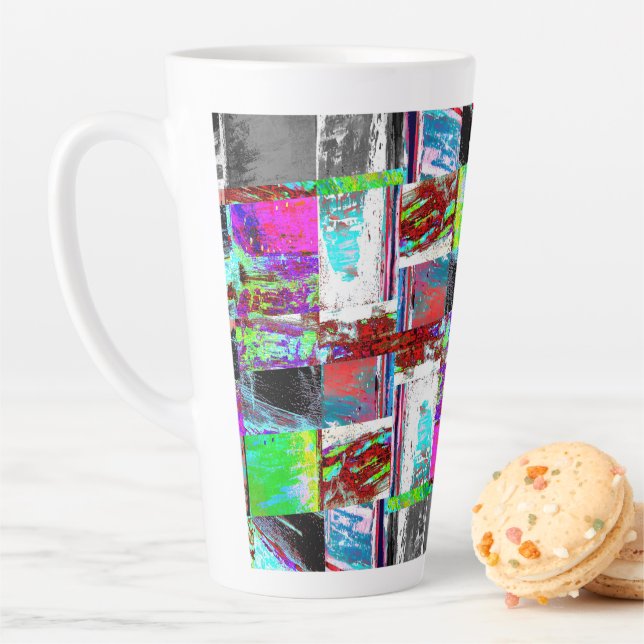 Latte Mug – Abstract Grid (In Situ)