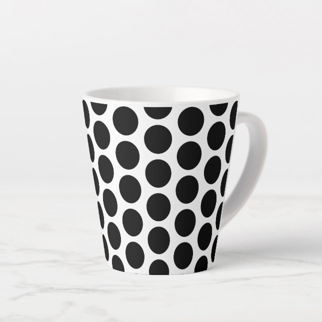 Latte Mug-Black Polka Dots Latte Mug (Right Angle)