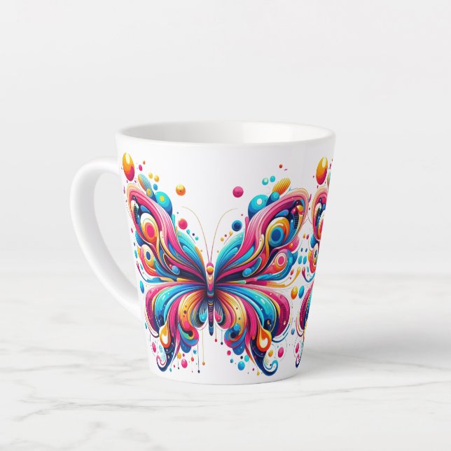 Latte Mug - Colourful Butterfly (Left Angle)