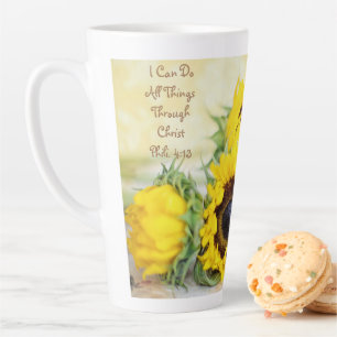 Latte Mug I Can Do All Things Yellow Sunflowers