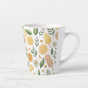 Latte Mug – Lemon Popsicle & Daisy Floral Pattern