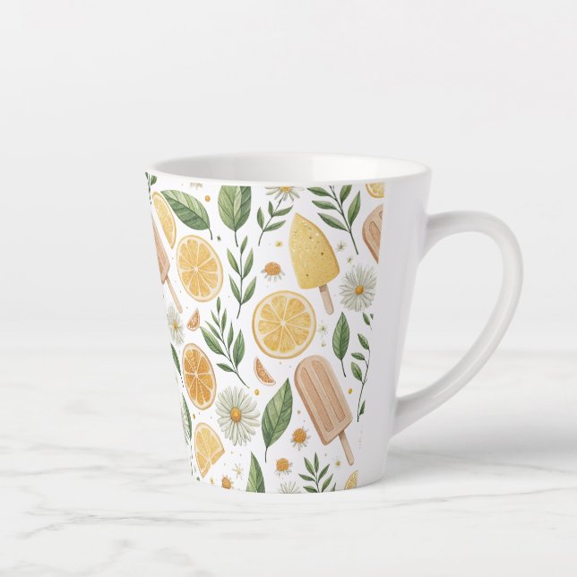 Latte Mug – Lemon Popsicle & Daisy Floral Pattern (Right)