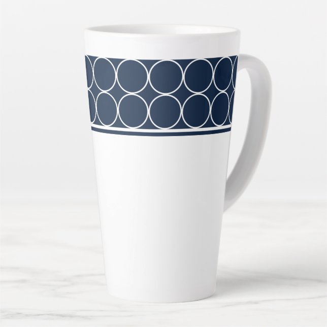 Latte Mug-Navy & White Dots Latte Mug (Right Angle)