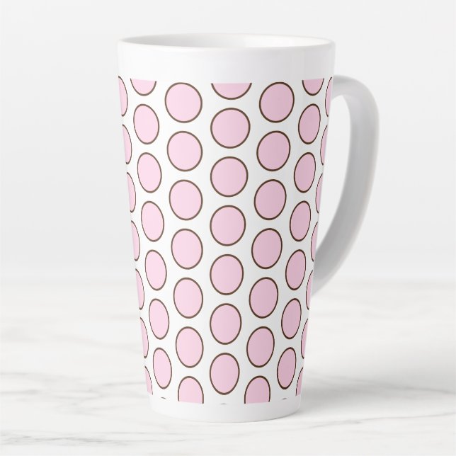 Latte Mug-Pink Polka Dots Mug (Right Angle)