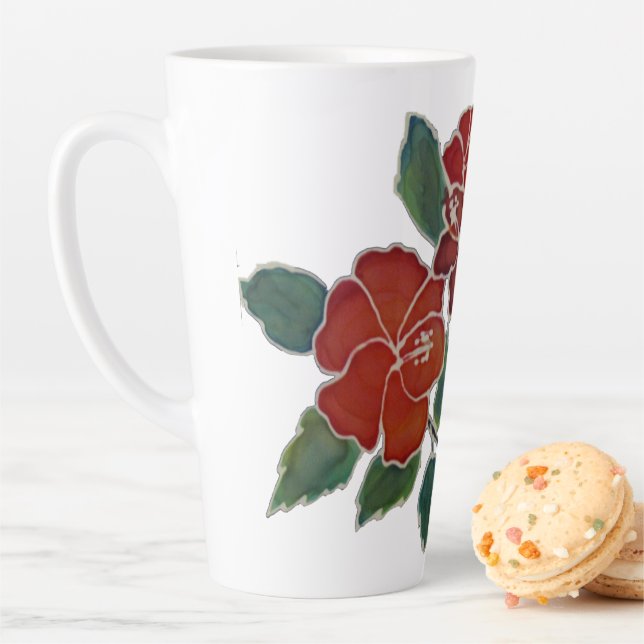 Latte Mug - Red Hibiscus Flowers (In Situ)