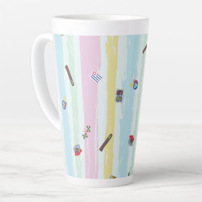 Latte Mug – Sports & Stripes Pastel Racing Design (Left Angle)