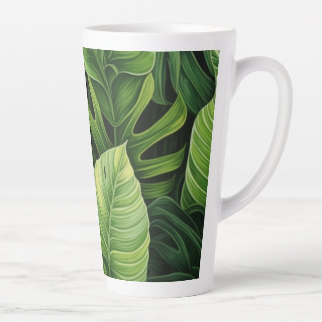 Latte Mug - Tall mug with leaf design  (Right)