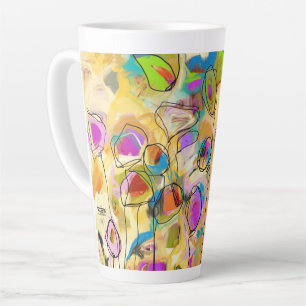 Latte Mug with Abstract Flowers