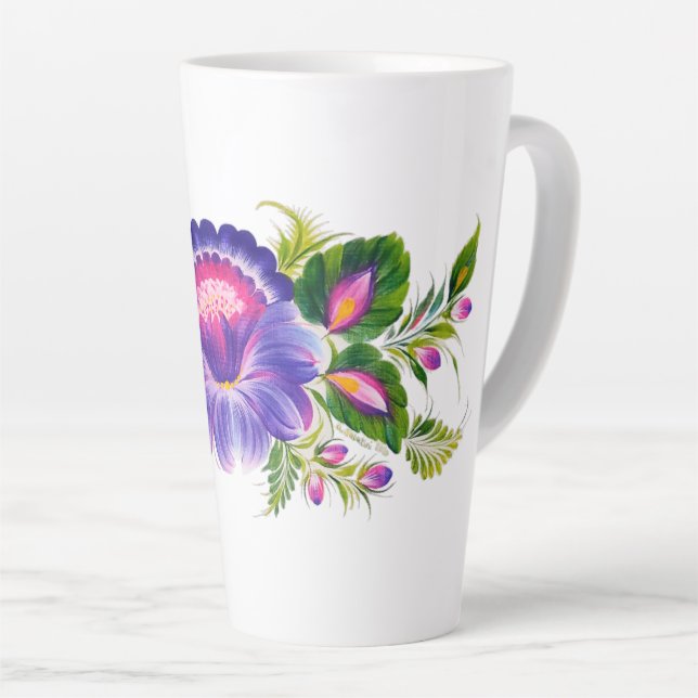 Latte mug with Ukrainian floral design (Right Angle)