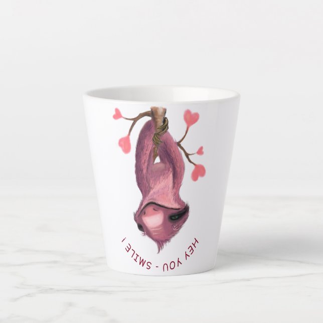 Latte Mug with Upside Down Sloth and Catchy Text (Front)