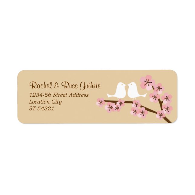 Latte & Pink Cherry Blossom Return Address Return Address Label (Front)