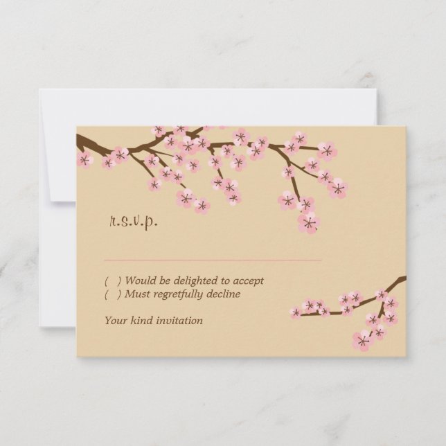 Latte & Pink Cherry Blossom RSVP w/ envelopes Card (Front)