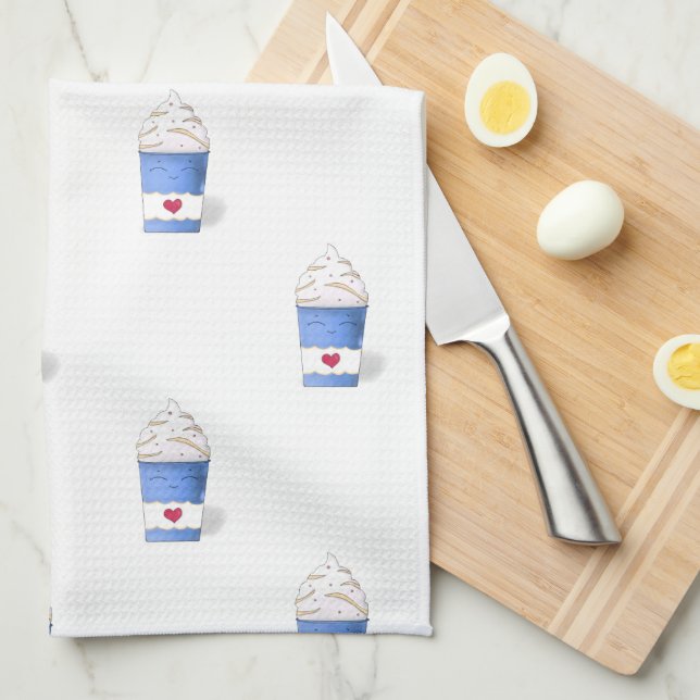 Latte & Whipped Cream (Blue)   Tea Towel (Quarter Fold)