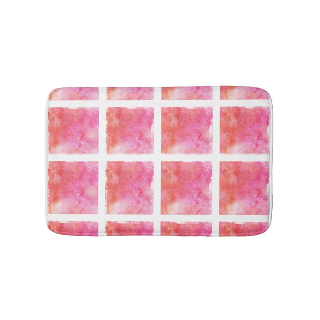 Lattice and Marble Effect Pink and Orange Bath Mat (Front)