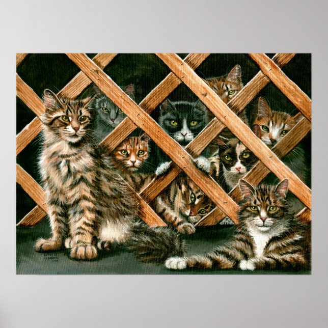 Lattice Cats Poster, tabby's tuxedos kmcoriginals Poster (Front)