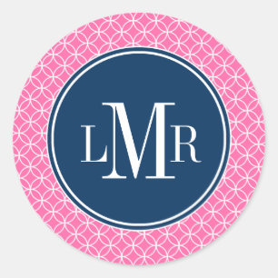 Lattice Circles Pattern Monogram Classic Round Sticker