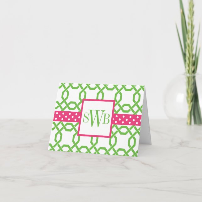 Lattice & Grosgrain Monogrammed Note Cards (Front)