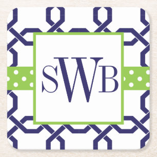 Lattice & Grosgrain Monogrammed Paper Coasters