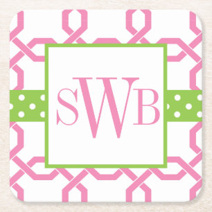 Lattice & Grosgrain Monogrammed Paper Coasters