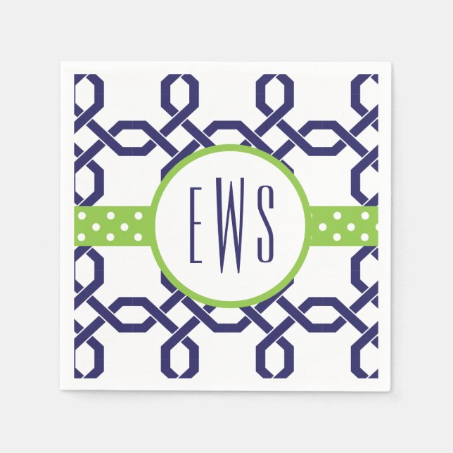 Lattice & Grosgrain Monogrammed Party Napkins (Front)