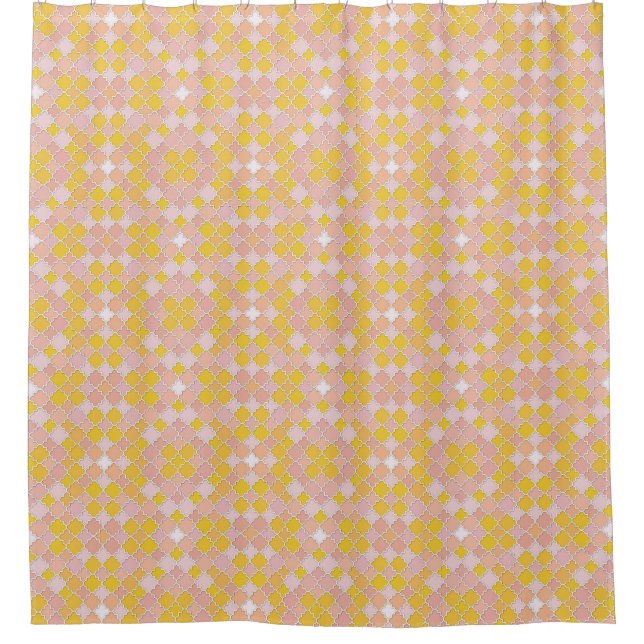 Lattice Quatrefoil Pattern Amber Rose & Tangelo Shower Curtain (Front)