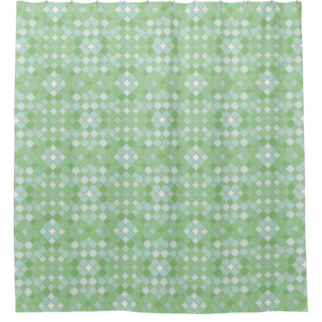 Lattice Quatrefoil Pattern Apple Green Shower Curtain (Front)