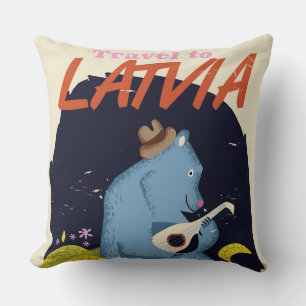 Latvia Cartoon vintage travel poster Cushion