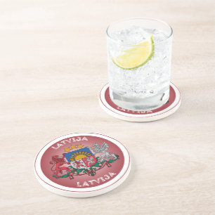 Latvia Coat of Arms Circle Shape  Coaster