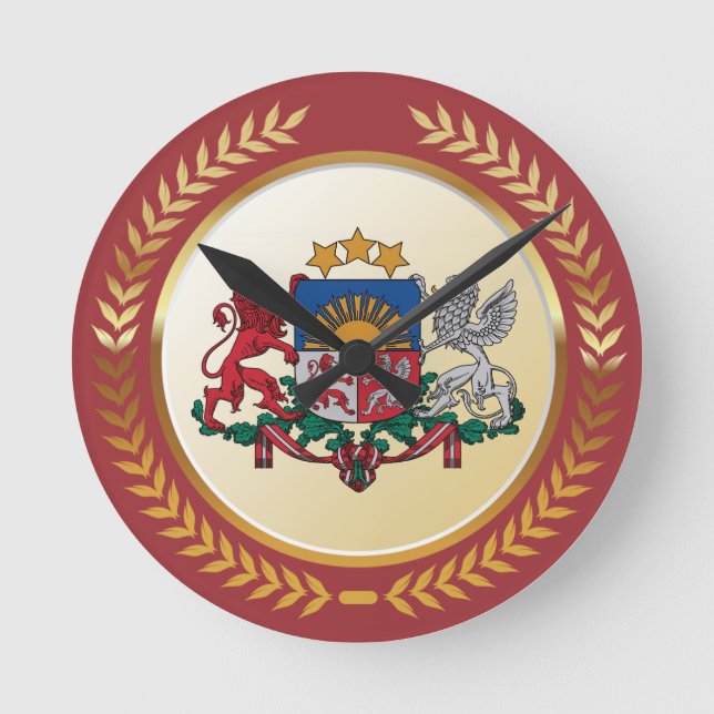 Latvia Coat of Arms Round Clock (Front)