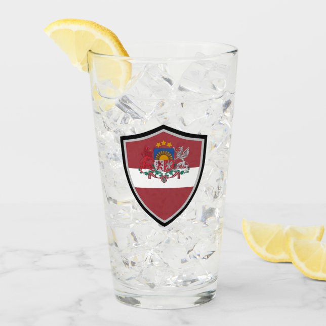 Latvia flag-coat arms glass (Front Ice)