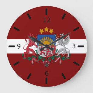 Latvia flag-coat of arms large clock