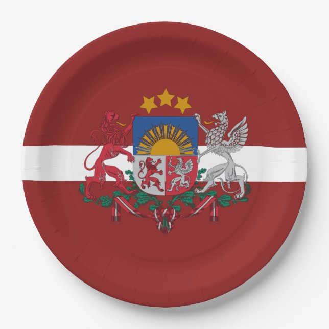 Latvia flag-coat of arms   paper plate (Front)