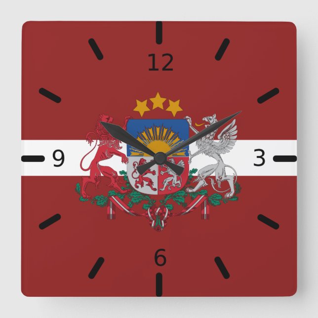 Latvia flag-coat of arms    square wall clock (Front)