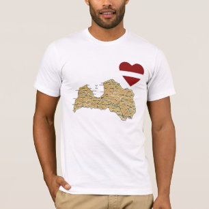 Latvia Flag Heart and Map T-Shirt