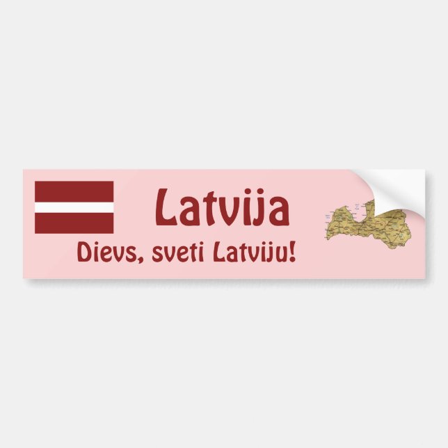 Latvia Flag + Map Bumper Sticker (Front)