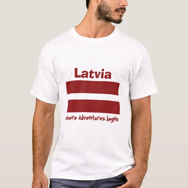 Latvia Flag+Map+Text T-Shirt (Front)