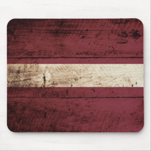 Latvia Flag on Old Wood Grain Mouse Pad
