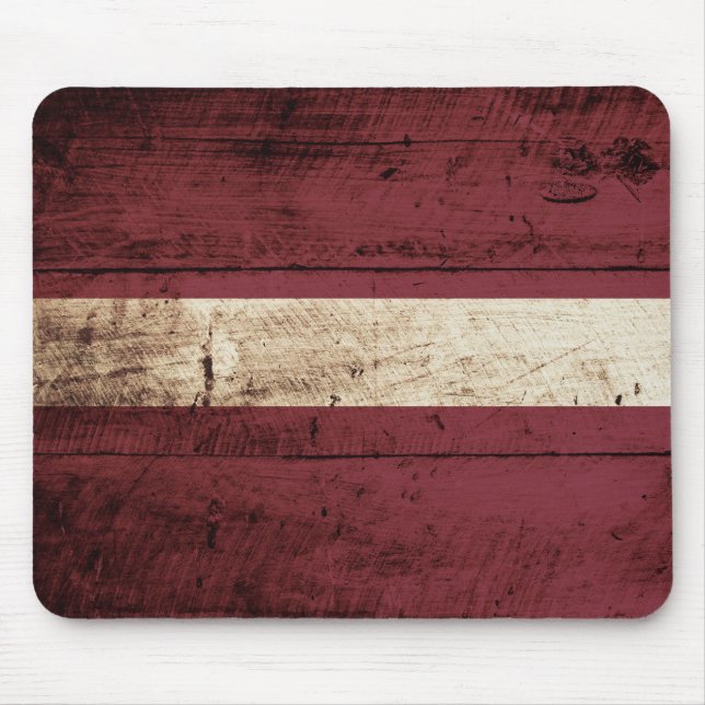 Latvia Flag on Old Wood Grain Mouse Pad (Front)