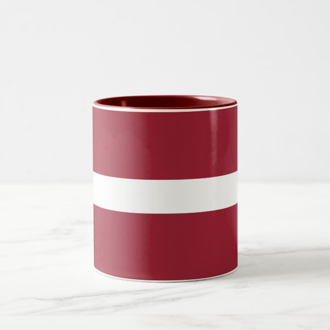 Latvia Flag Two-Tone Coffee Mug (Center)