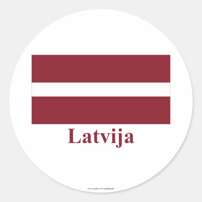 Latvia Flag with Name in Latvian Classic Round Sticker (Front)