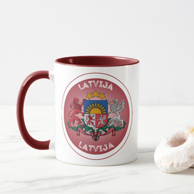 Latvia Heritage Emblem Mug (With Donut)