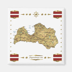 Latvia Map + Flags Magnet