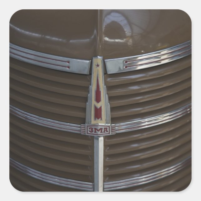 Latvia, Riga, Riga Motor Museum, hood ornament Square Sticker (Front)